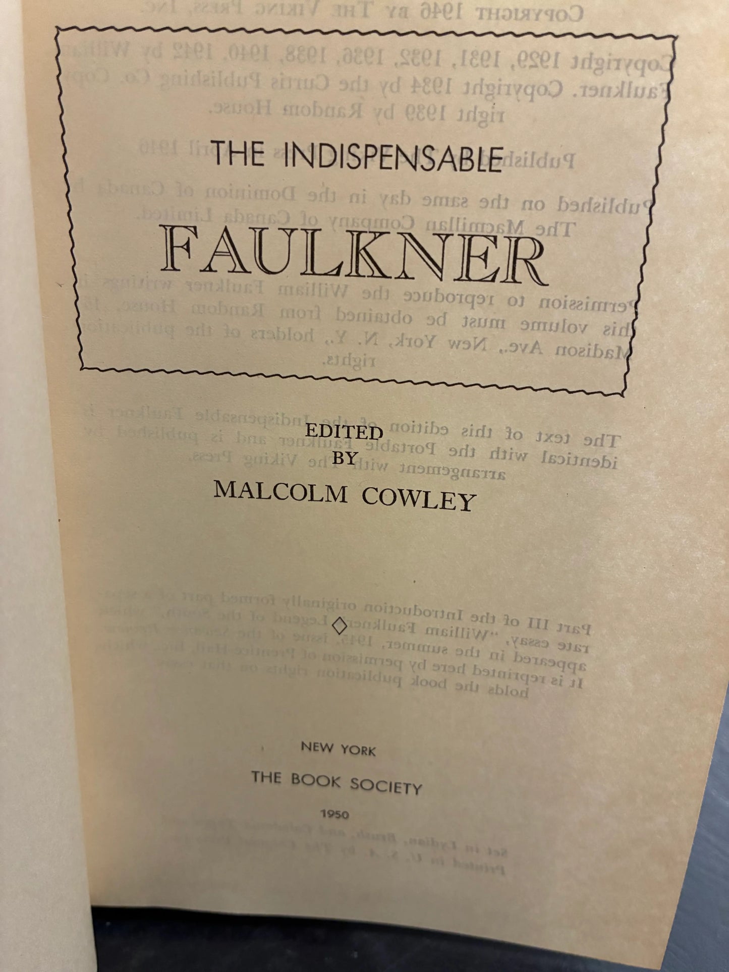 The Indispensable Faulkner edited by Malcolm Cowley