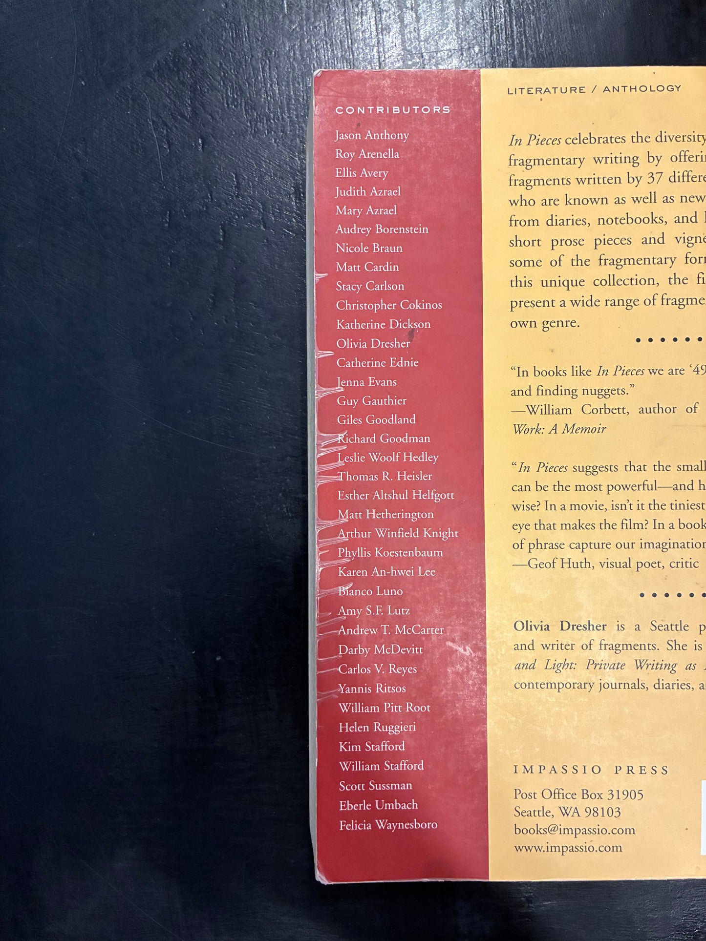 In Pieces: An Anthology of Fragmentary Writing  edited by Olivia Dresher
