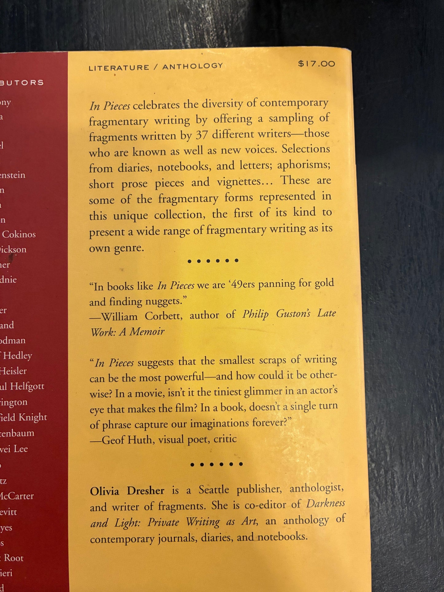 In Pieces: An Anthology of Fragmentary Writing  edited by Olivia Dresher