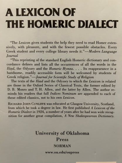 A Lexicon of Homeric Dialect - Richard John Cunliffe